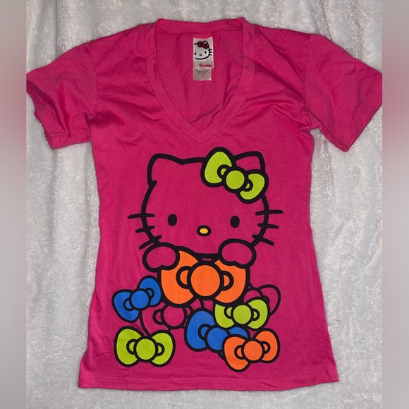 Hello Kitty Tops - Hello Kitty V Neck Bow T Shirt